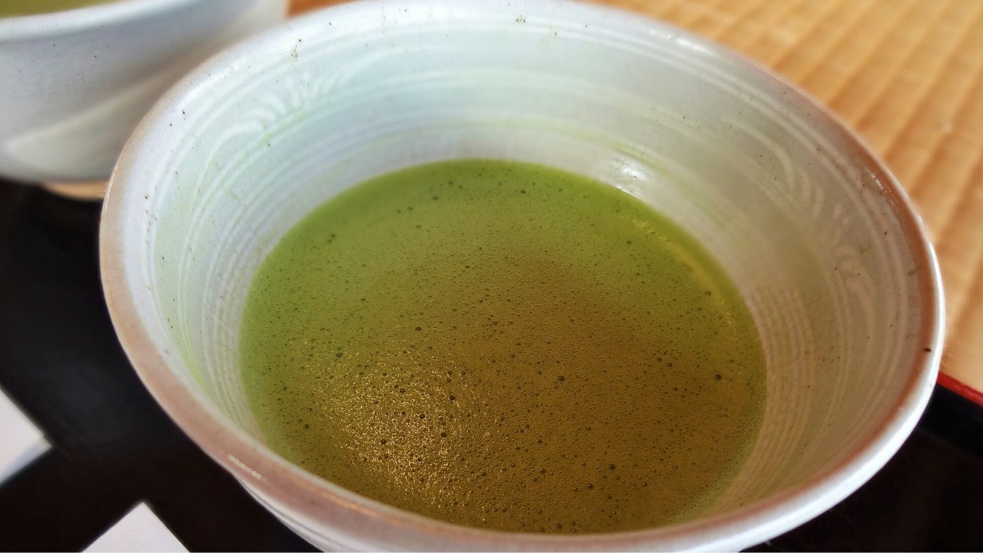 A bowl of freshly whisked matcha